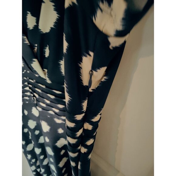 Phase Seven Blue & Beige Surplice V-Neck Midi Stretch Dress Short Sleeve 16 - Picture 5 of 7